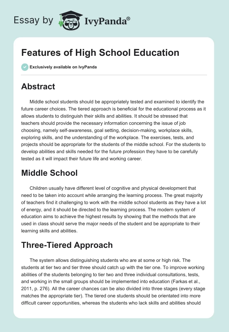 Features of High School Education. Page 1