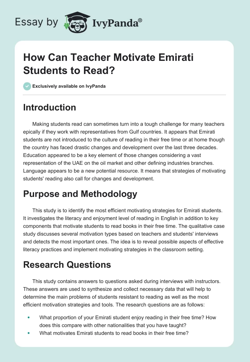 How Can Teacher Motivate Emirati Students to Read?. Page 1