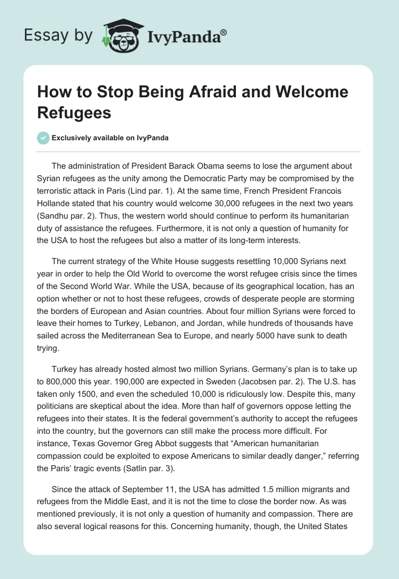 How to Stop Being Afraid and Welcome Refugees. Page 1