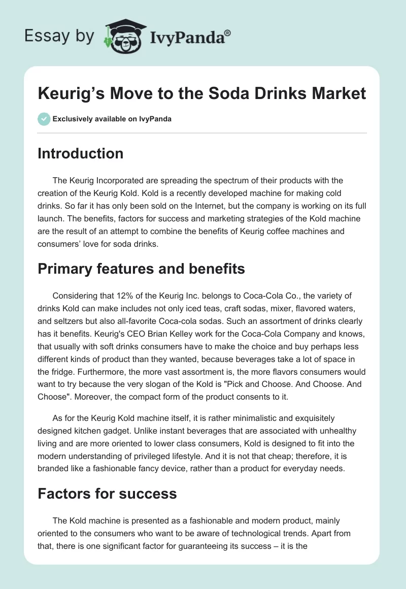 Keurig’s Move to the Soda Drinks Market. Page 1