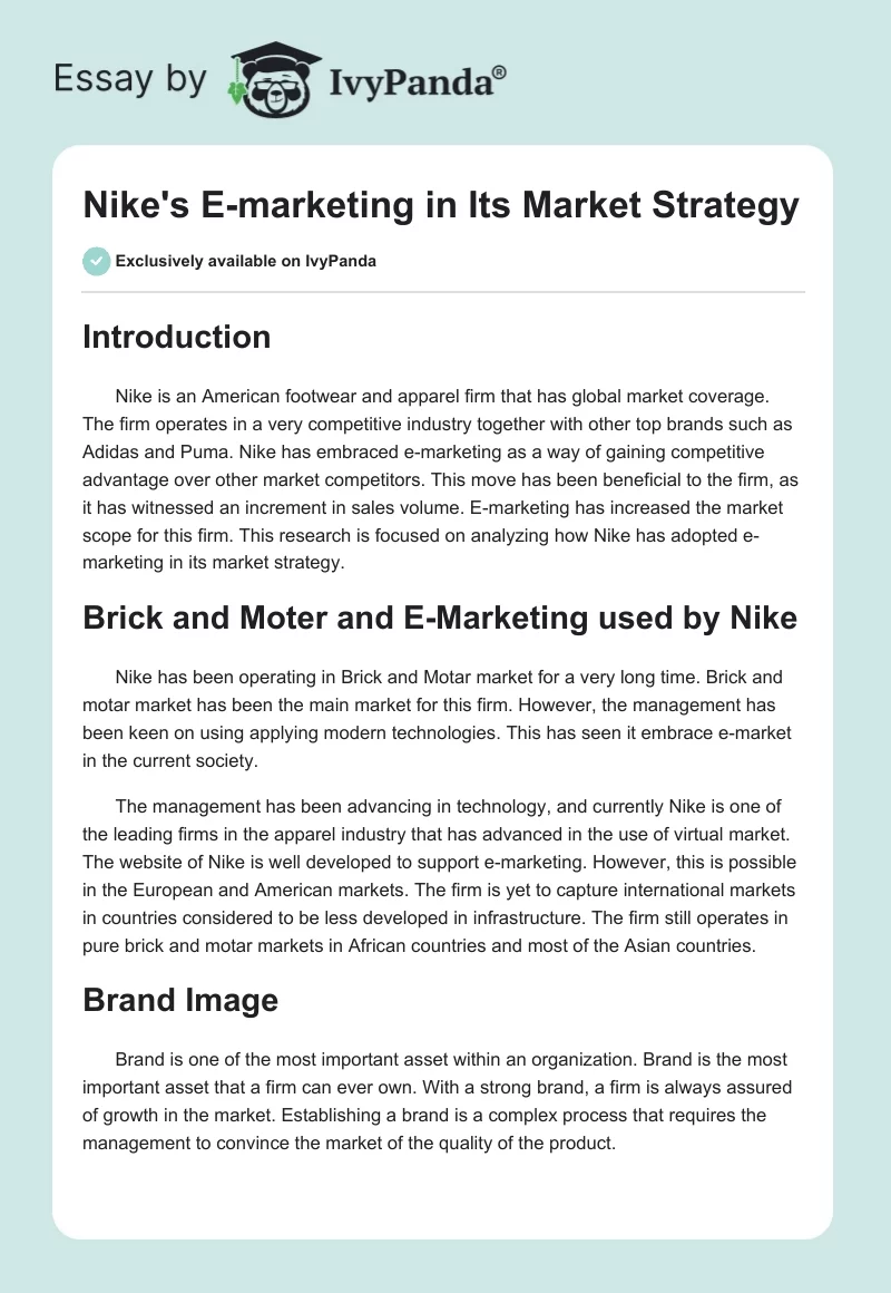 Nike's E-Marketing in Its Market Strategy. Page 1