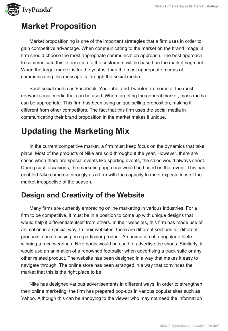 Nike's E-Marketing in Its Market Strategy. Page 3