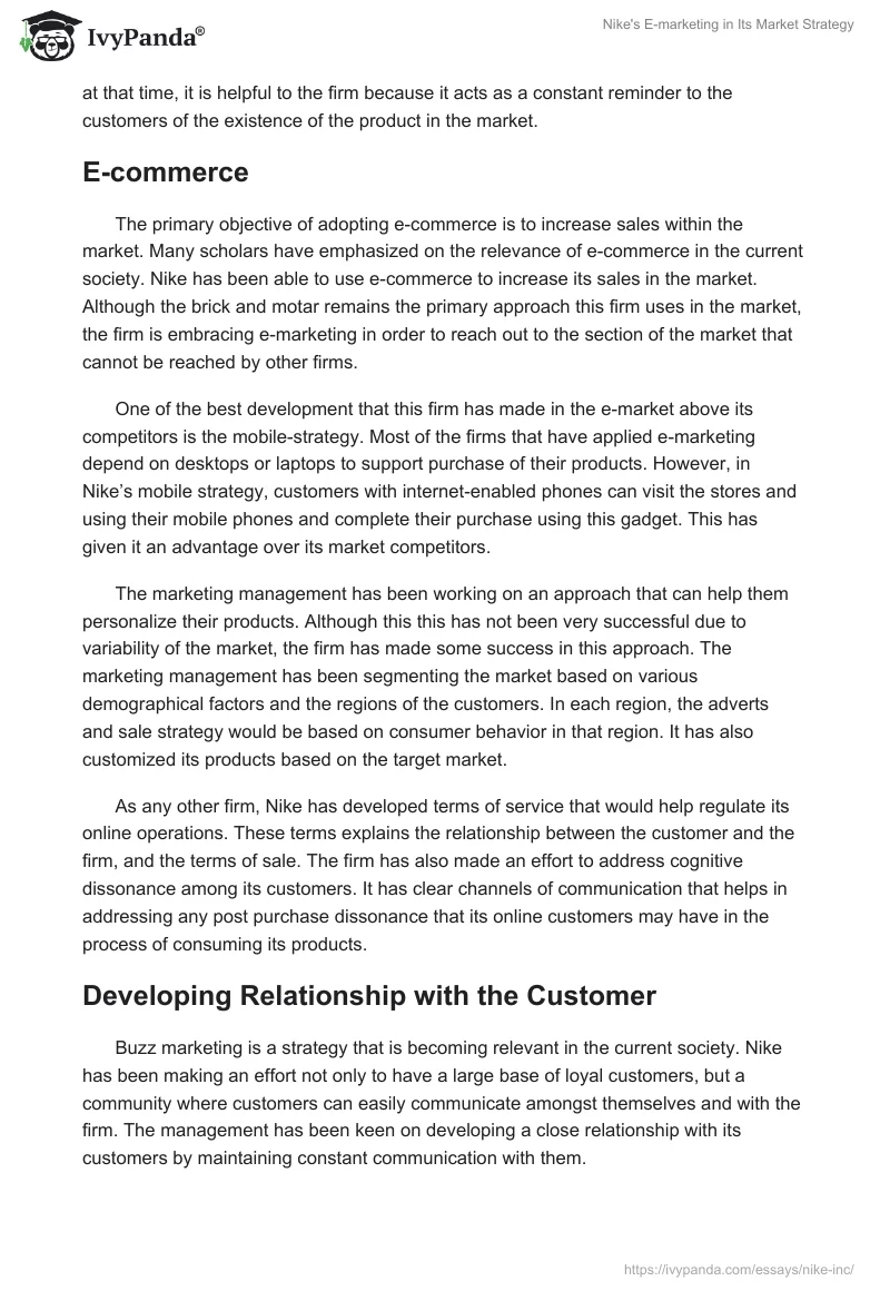 Nike's E-Marketing in Its Market Strategy. Page 4
