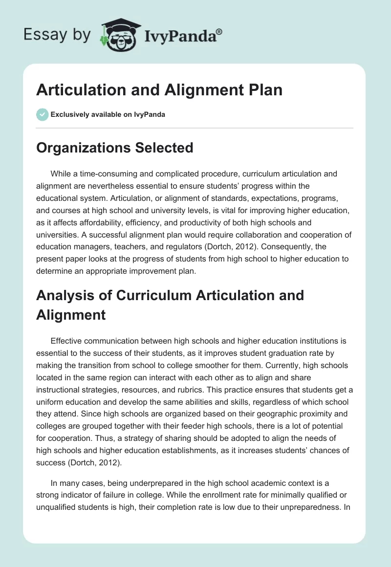 Articulation and Alignment Plan. Page 1