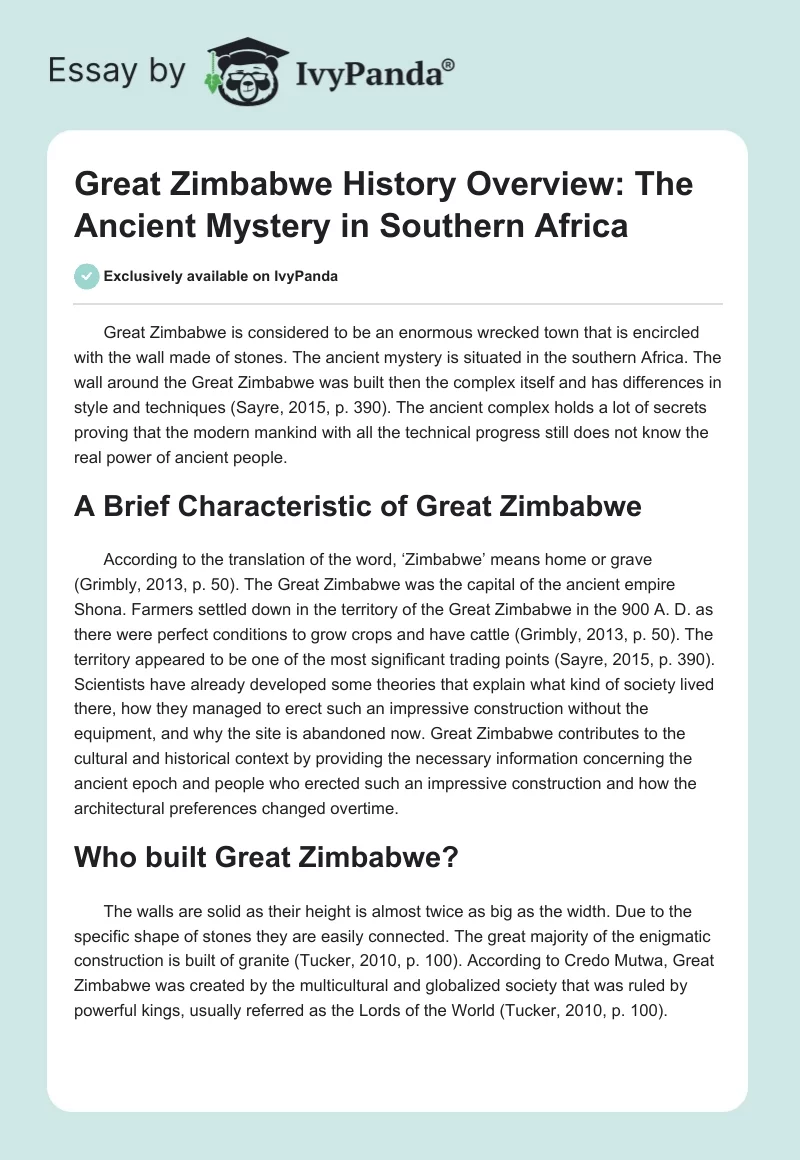 Great Zimbabwe History Overview: The Ancient Mystery in Southern Africa. Page 1