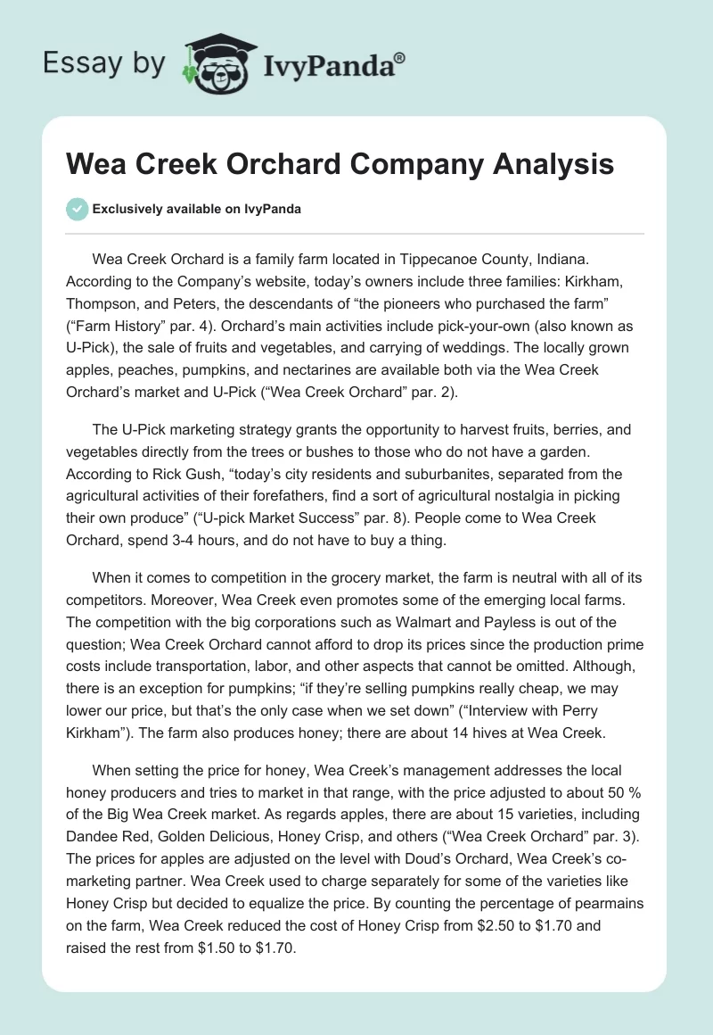 Wea Creek Orchard Company Analysis. Page 1