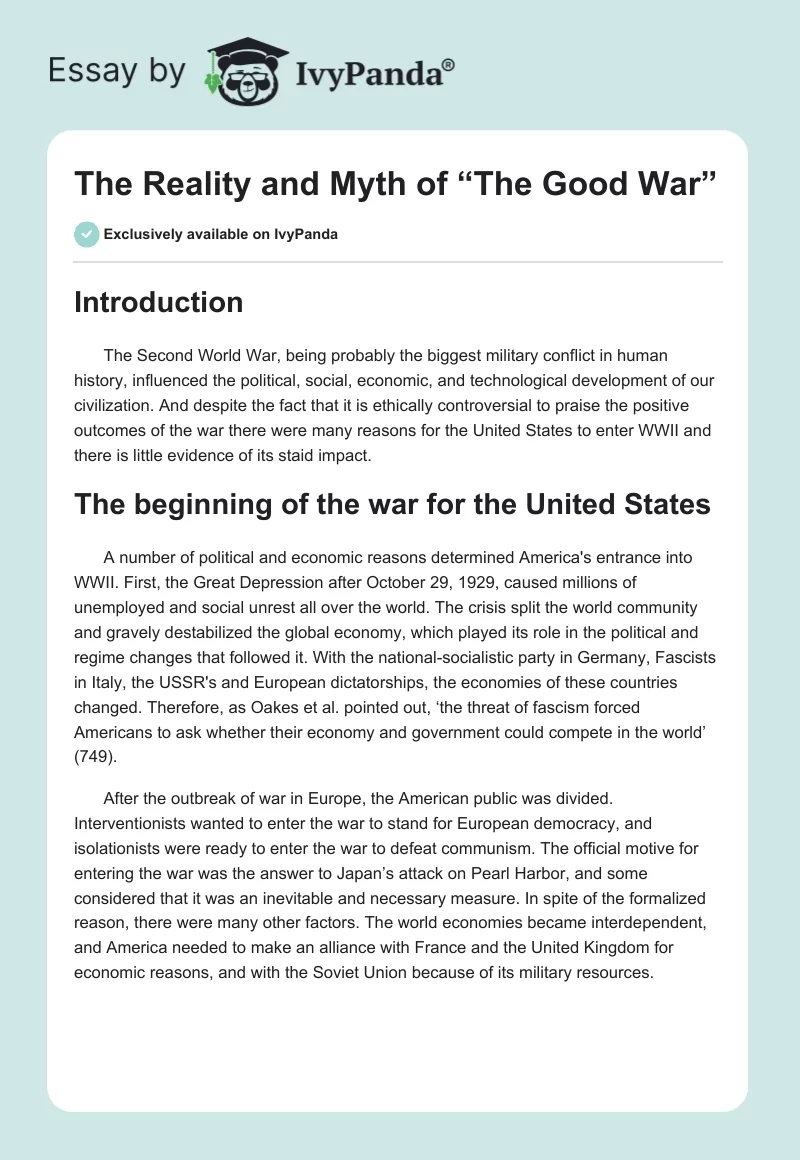 The Reality and Myth of “The Good War”. Page 1