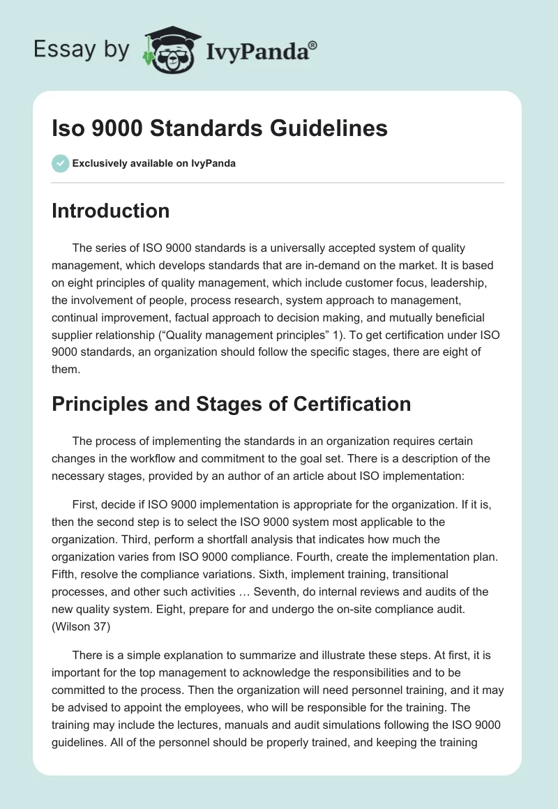 Iso 9000 Standards Guidelines. Page 1
