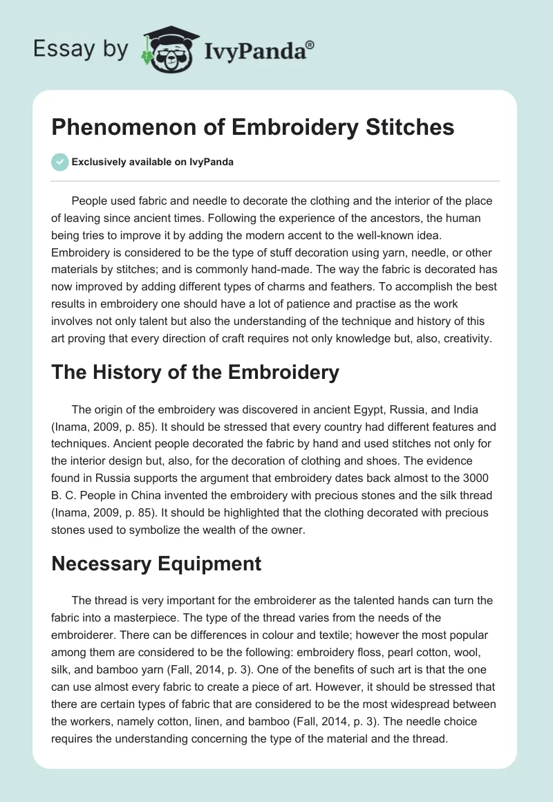 Phenomenon of Embroidery Stitches. Page 1