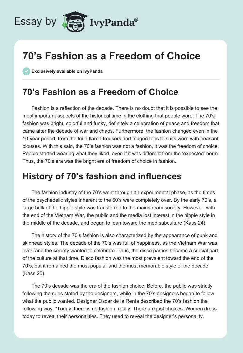 70’s Fashion as a Freedom of Choice. Page 1