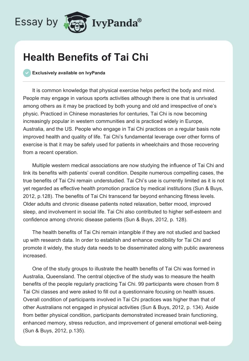 Health Benefits of Tai Chi. Page 1