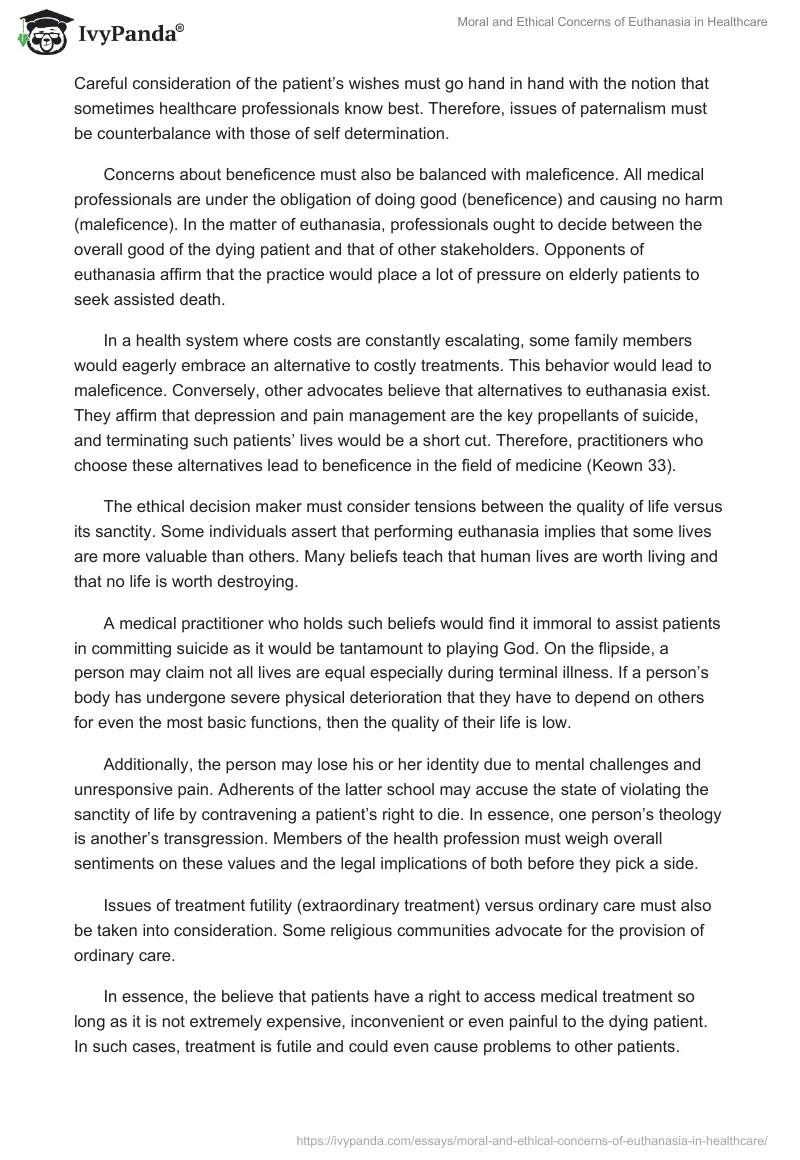 Moral and Ethical Concerns of Euthanasia in Healthcare. Page 2