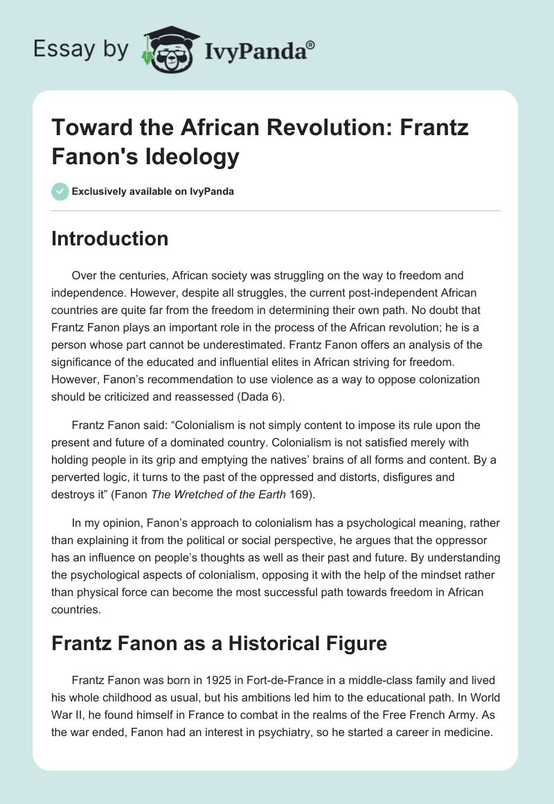"Toward the African Revolution": Frantz Fanon's Ideology. Page 1