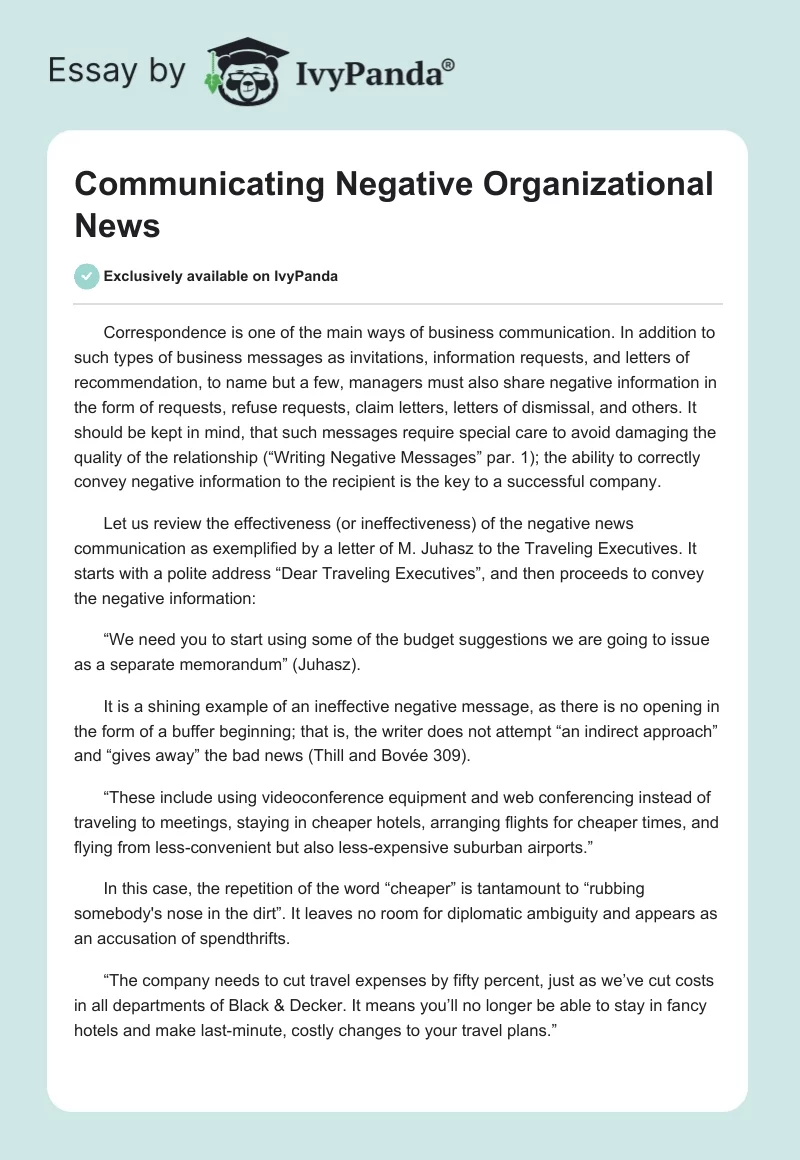 Communicating Negative Organizational News. Page 1