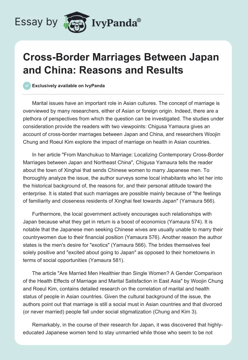 Cross-Border Marriages Between Japan and China: Reasons and Results. Page 1