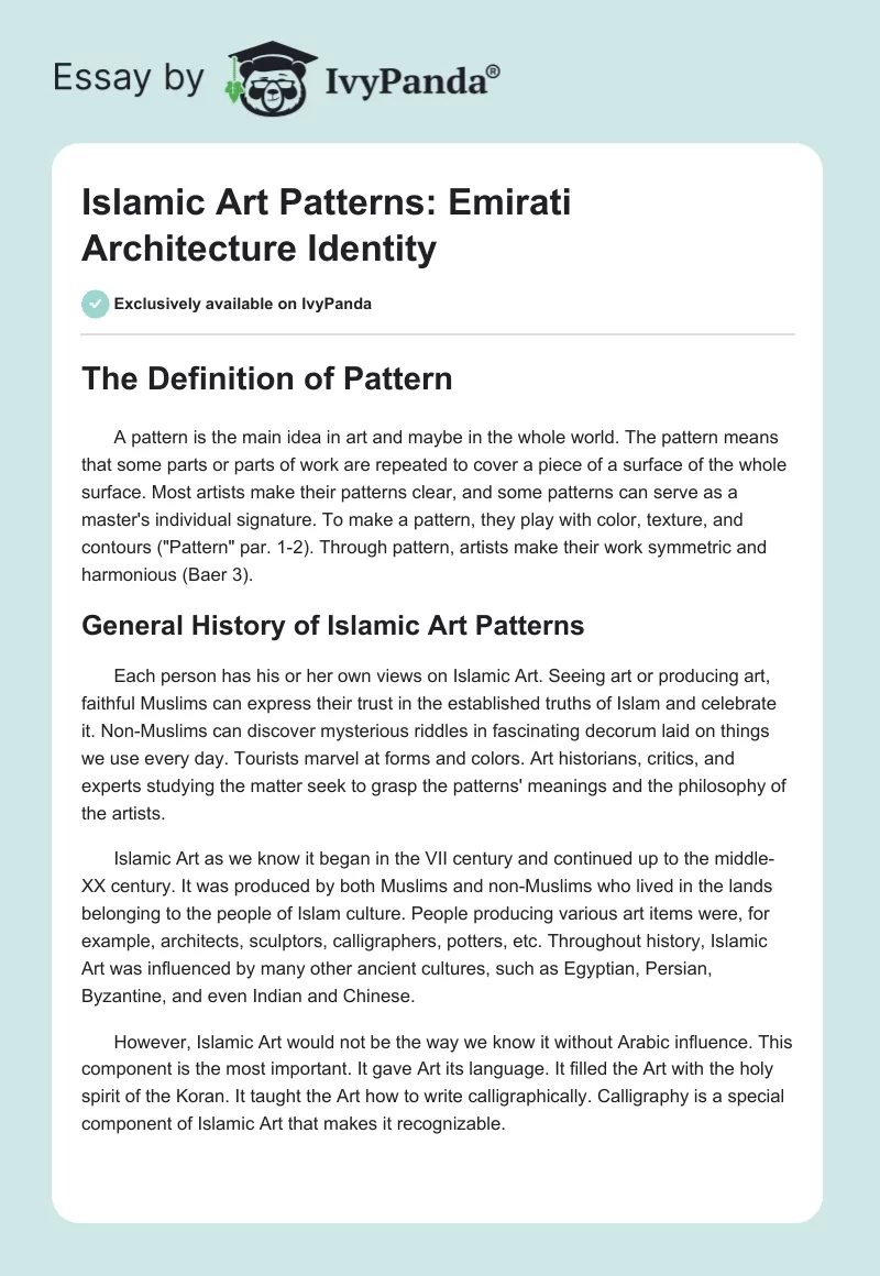 Islamic Art Patterns: Emirati Architecture Identity. Page 1