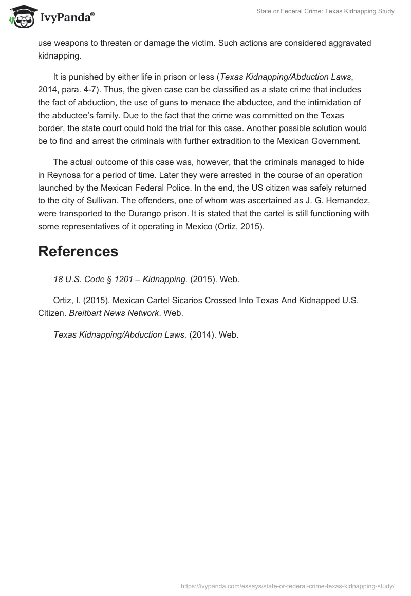 State or Federal Crime: Texas Kidnapping Study. Page 2
