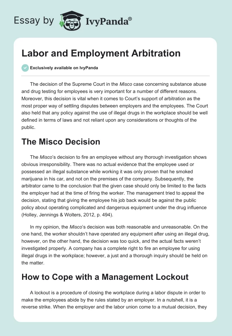 Labor and Employment Arbitration. Page 1