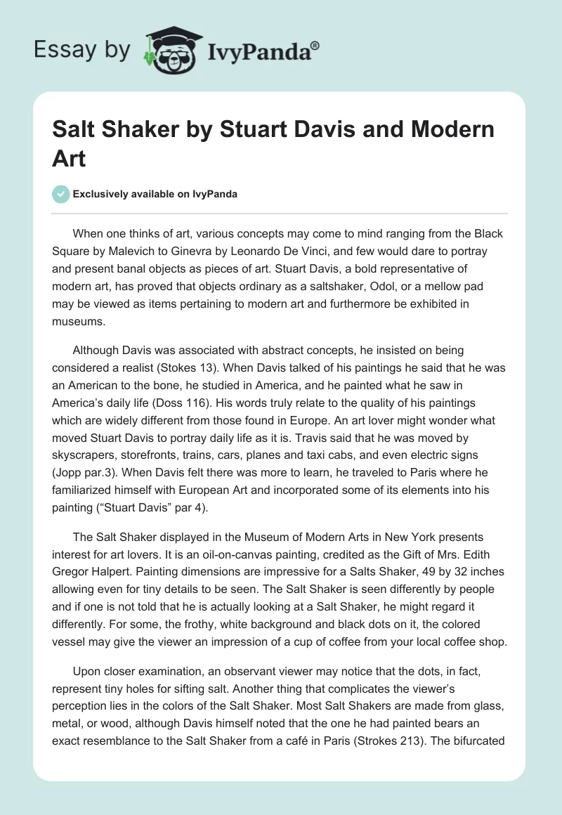 "Salt Shaker" by Stuart Davis and Modern Art. Page 1