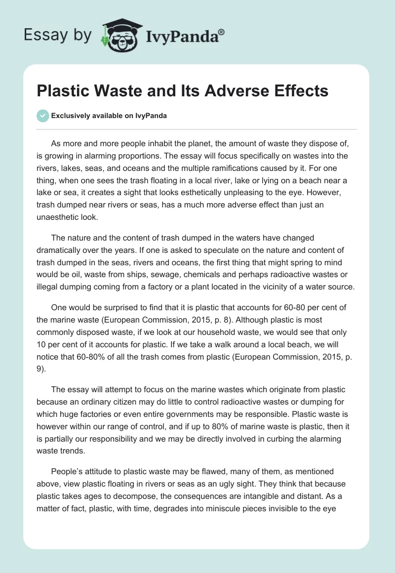 Plastic Waste and Its Adverse Effects. Page 1