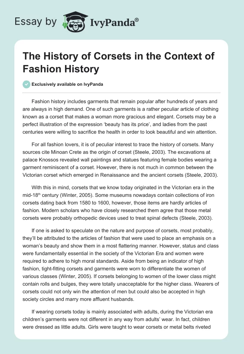 The History of Corsets in the Context of Fashion History. Page 1