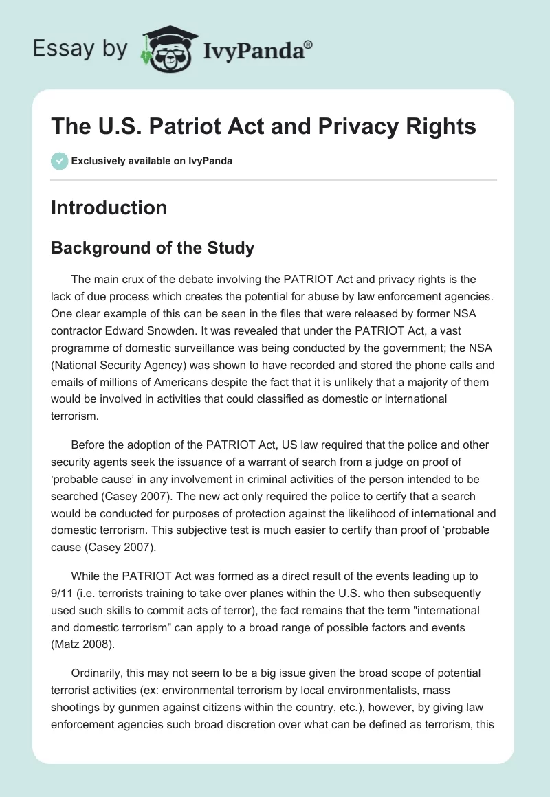 The US Patriot Act and Privacy Rights. Page 1