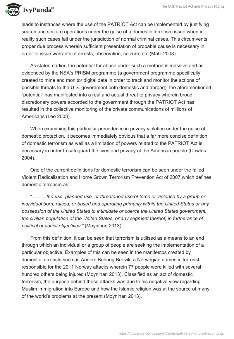 The US Patriot Act and Privacy Rights. Page 2