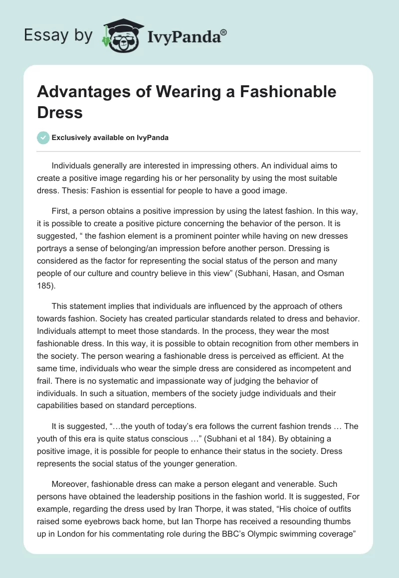 Advantages of Wearing a Fashionable Dress. Page 1