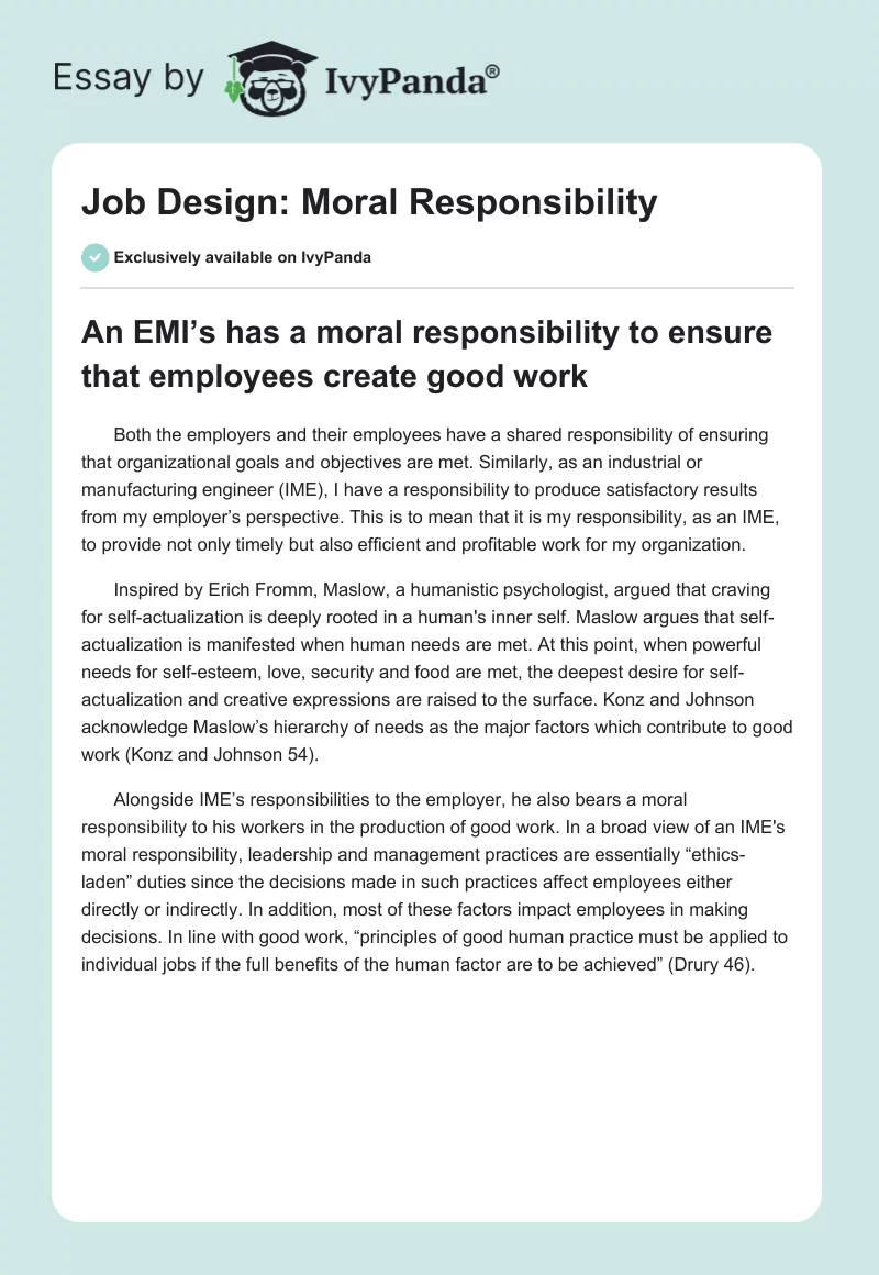 Job Design: Moral Responsibility. Page 1