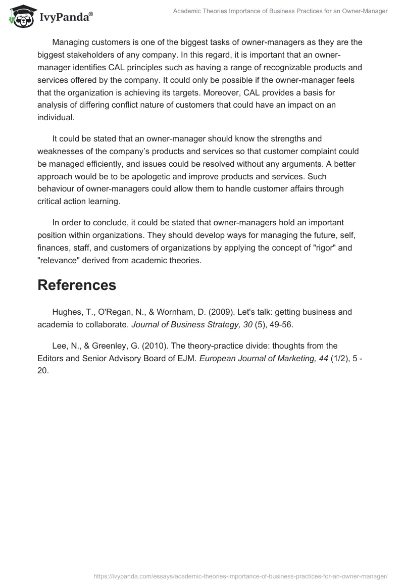 Academic Theories Importance of Business Practices for an Owner-Manager. Page 3