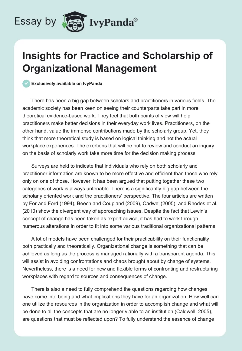 Insights for Practice and Scholarship of Organizational Management. Page 1