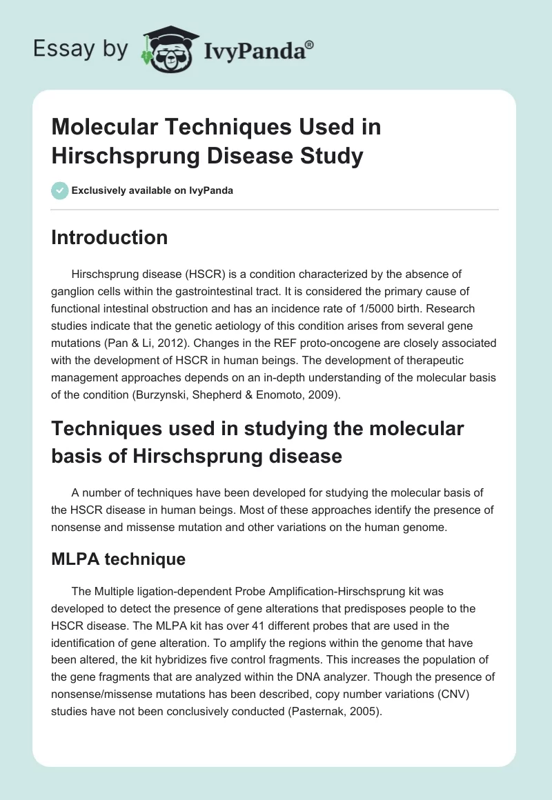 Molecular Techniques Used in Hirschsprung Disease Study. Page 1
