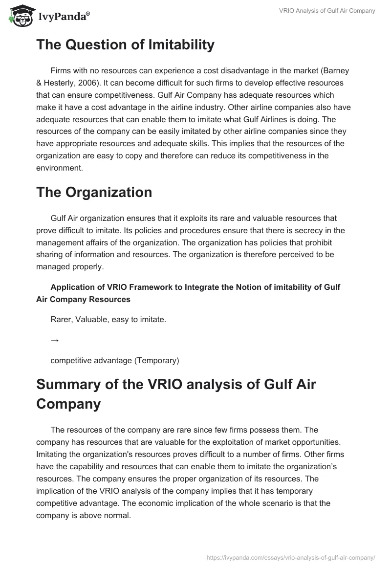 VRIO Analysis of Gulf Air Company. Page 2