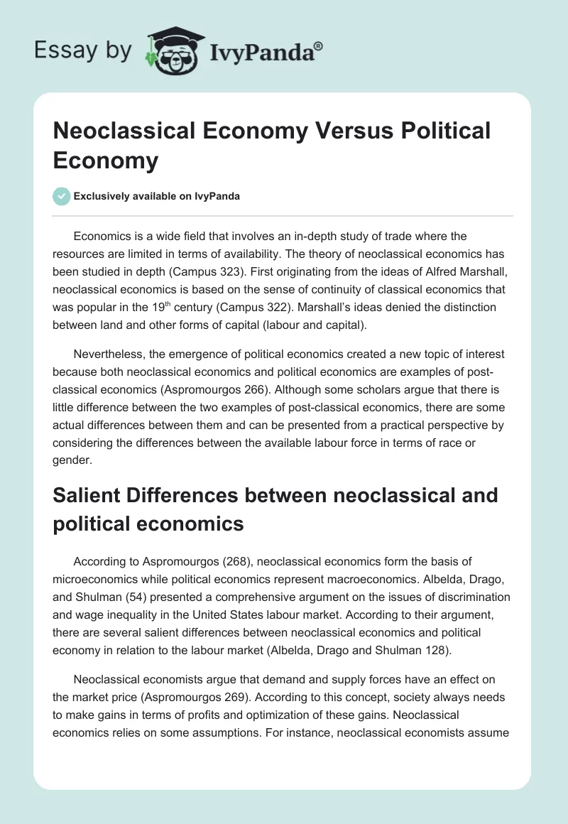 Neoclassical Economy Versus Political Economy. Page 1