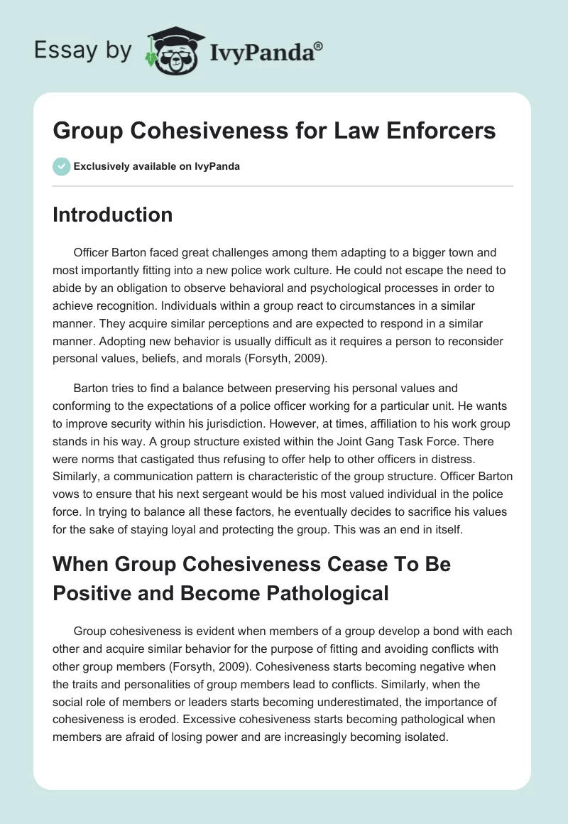 Group Cohesiveness for Law Enforcers. Page 1