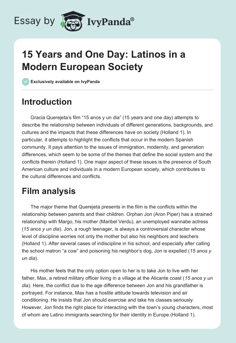 15 Years and One Day: Latinos in a Modern European Society. Page 1