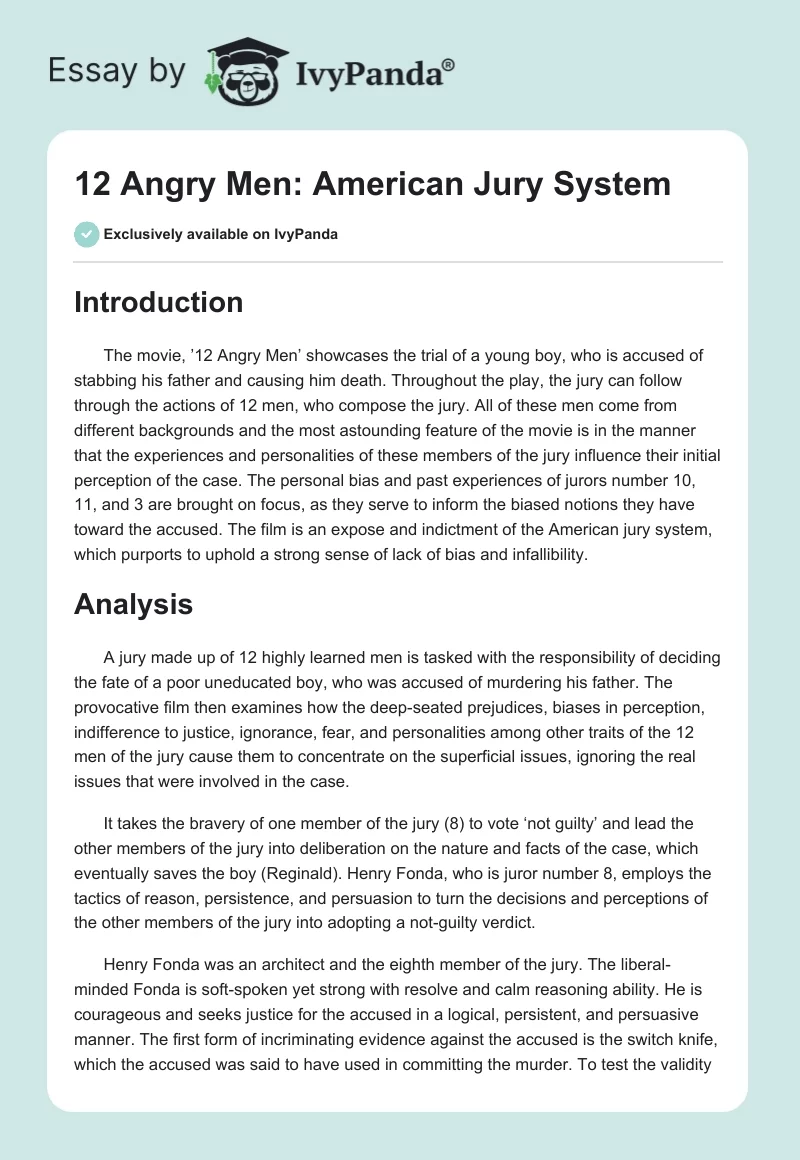 12 Angry Men: American Jury System. Page 1