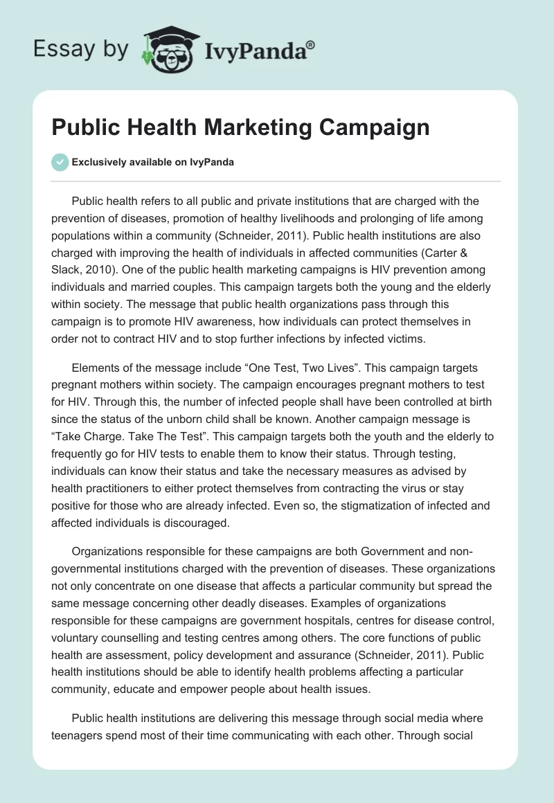 Public Health Marketing Campaign. Page 1