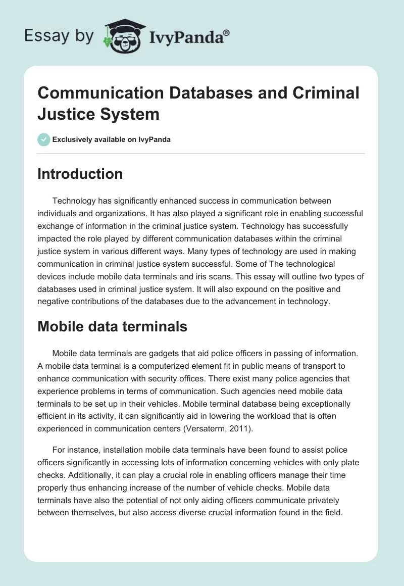 Communication Databases and Criminal Justice System. Page 1