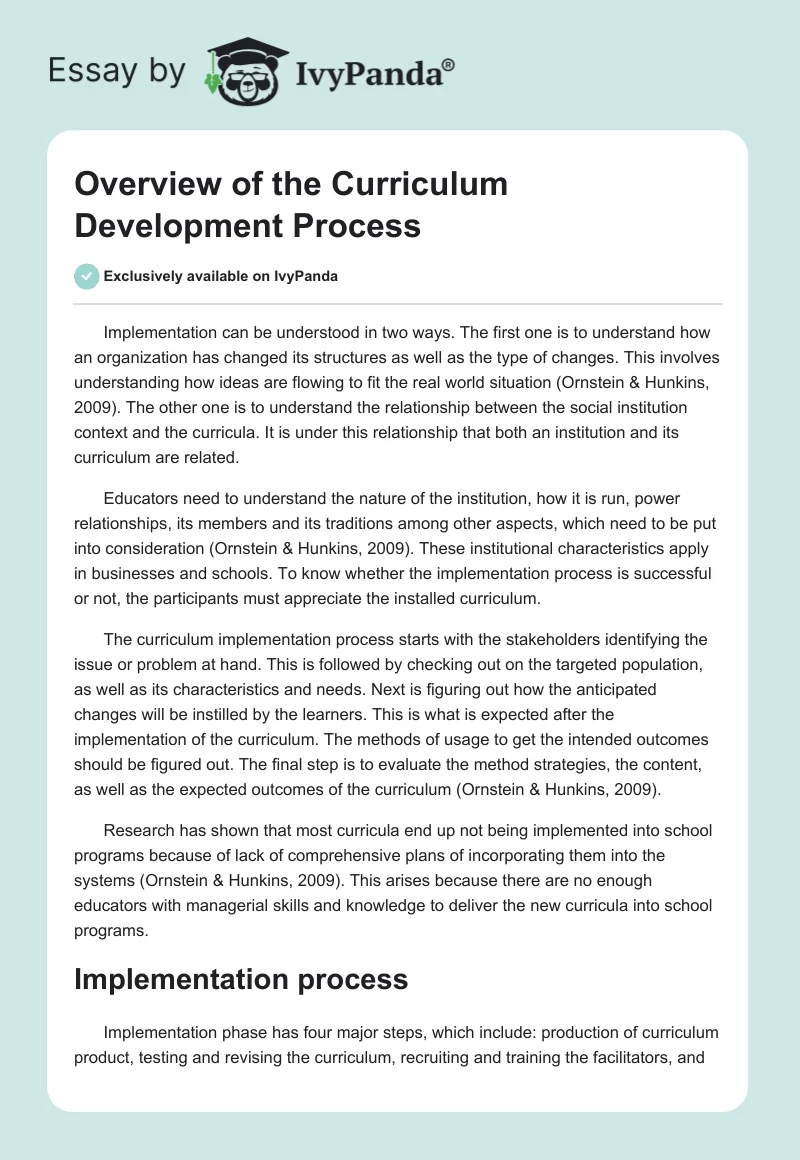 Overview of the Curriculum Development Process. Page 1