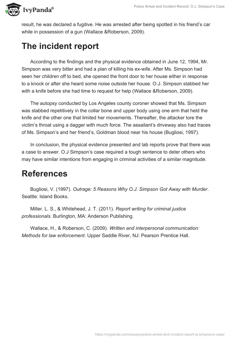 Police Arrest and Incident Record: O.J. Simpson’s Case. Page 2