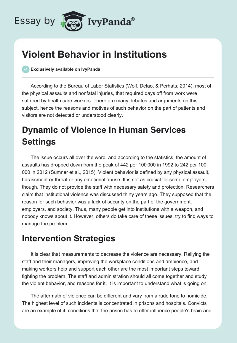 Violent Behavior in Institutions. Page 1
