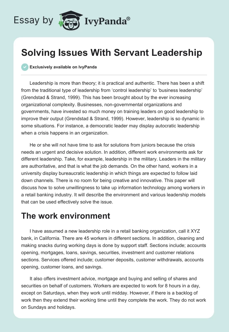 Solving Issues With Servant Leadership. Page 1