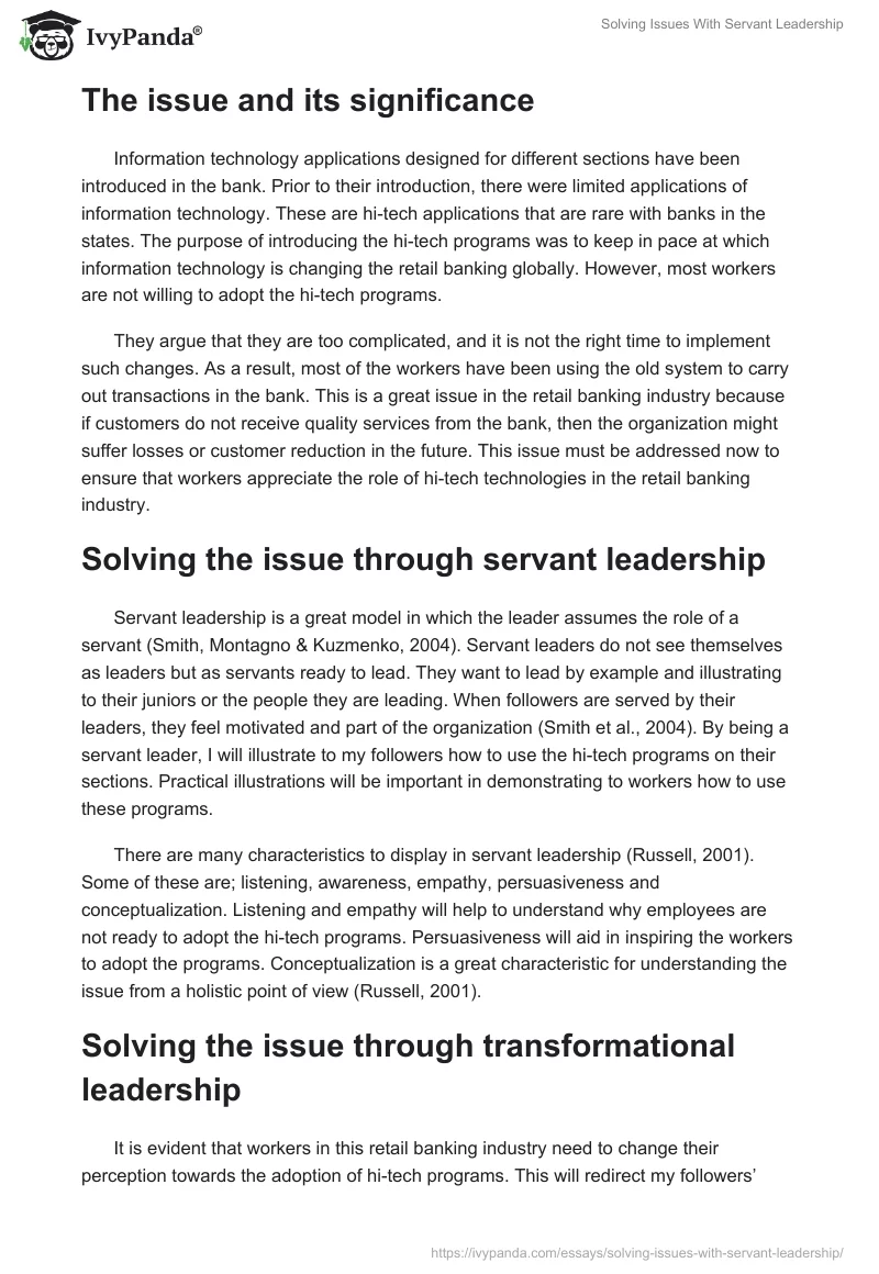 Solving Issues With Servant Leadership. Page 2