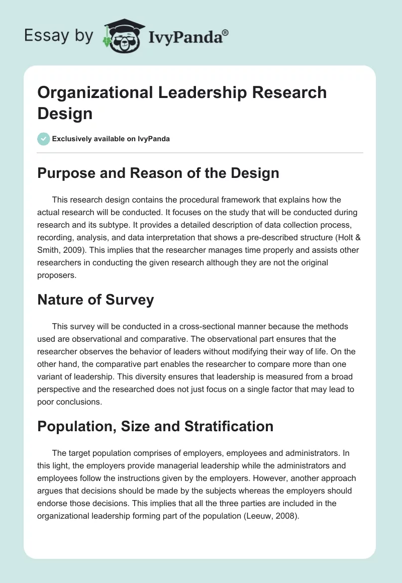 Organizational Leadership Research Design. Page 1