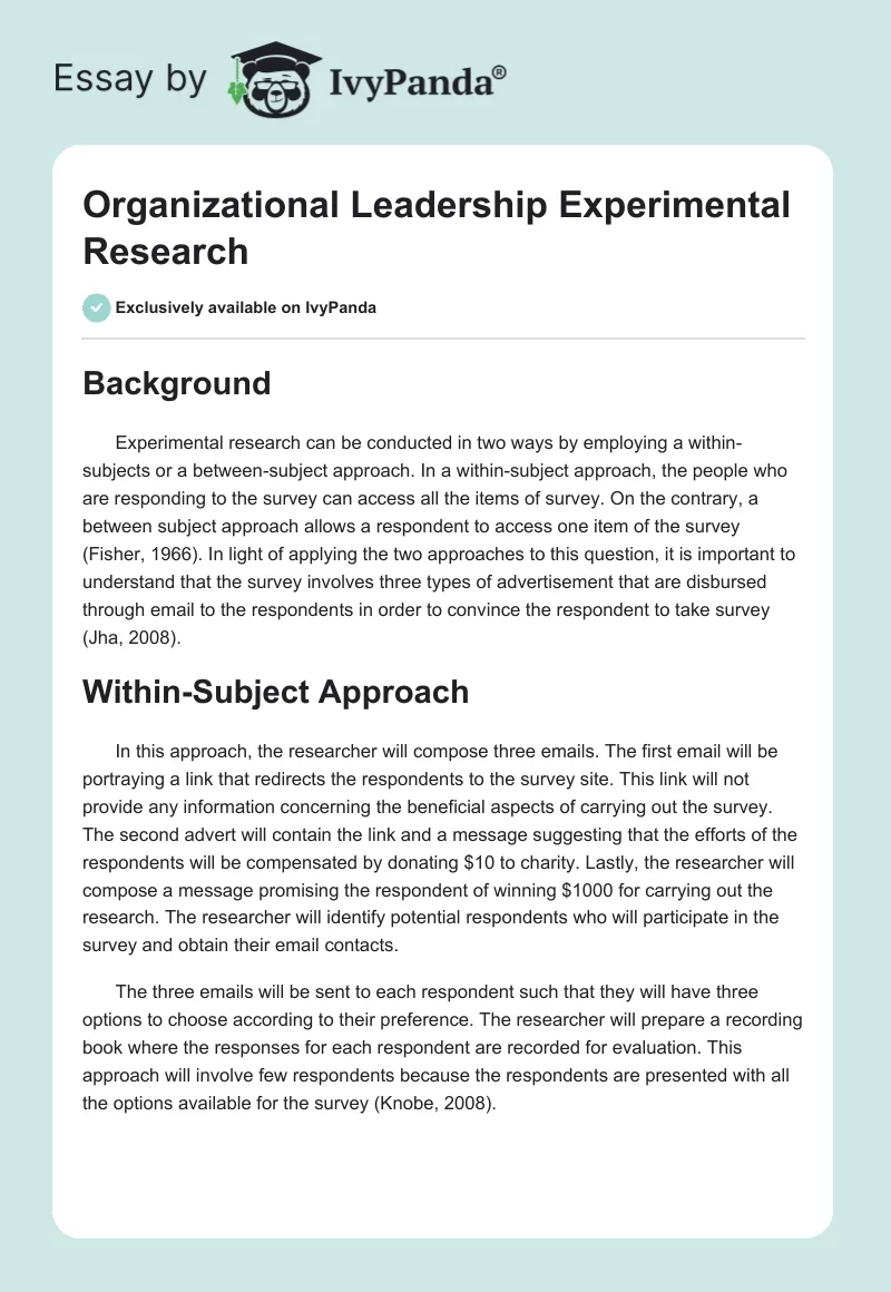 Organizational Leadership Experimental Research. Page 1