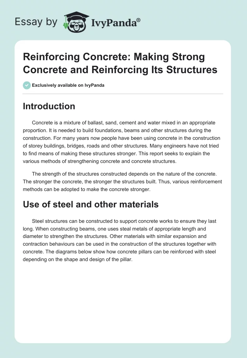 Reinforcing Concrete: Making Strong Concrete and Reinforcing Its Structures. Page 1