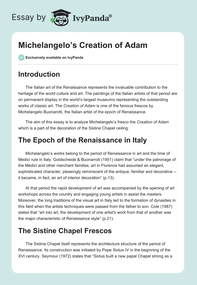Michelangelo’s Creation of Adam. Page 1