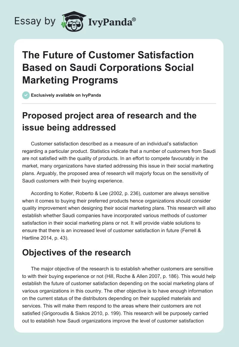 The Future of Customer Satisfaction Based on Saudi Corporations Social Marketing Programs. Page 1