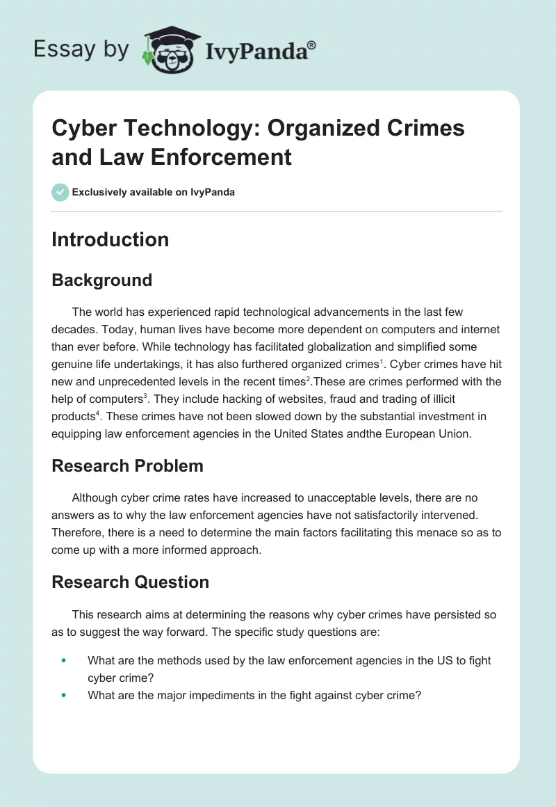 Cyber Technology: Organized Crimes and Law Enforcement. Page 1